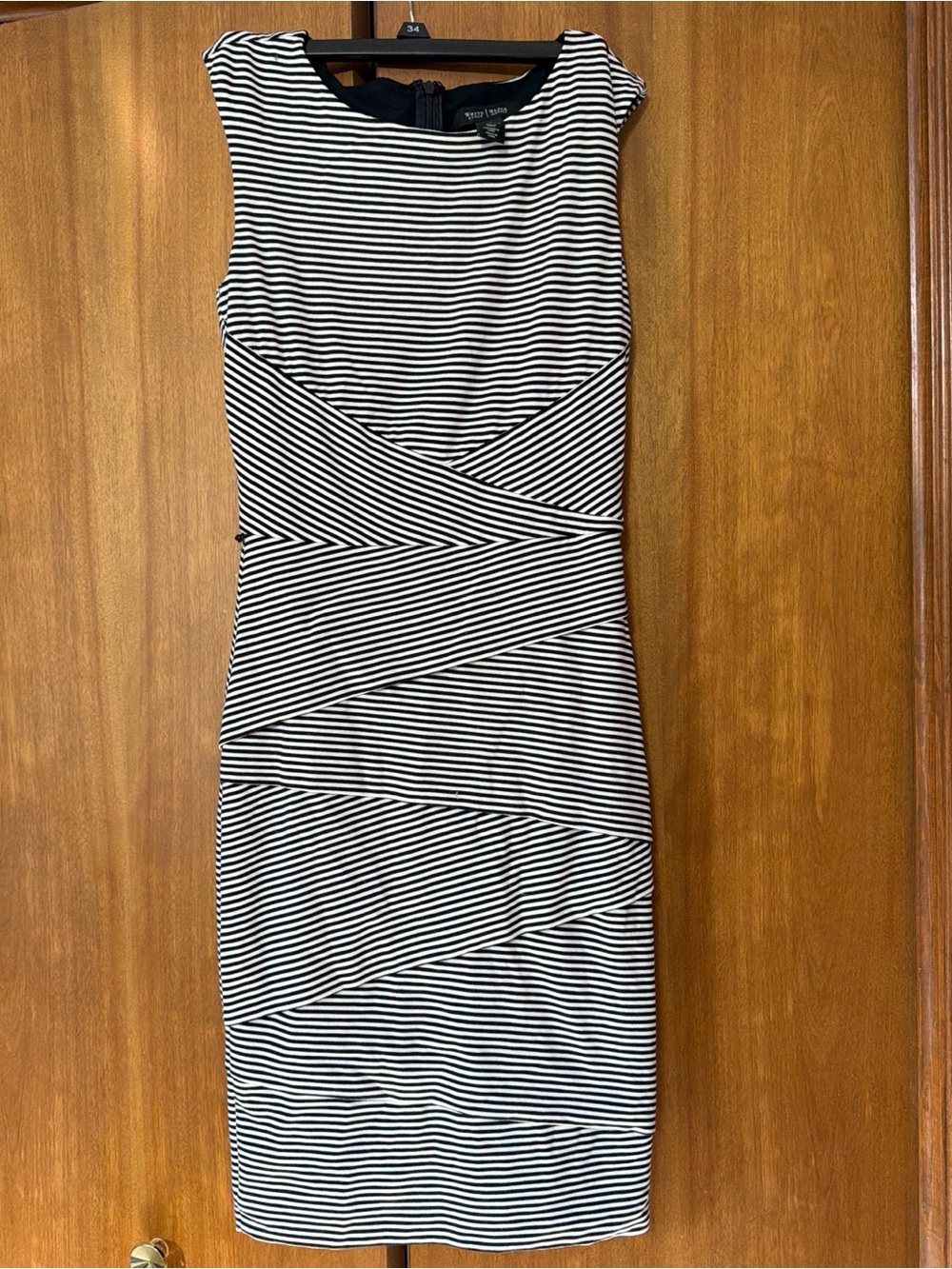 White House Black Market Black & White Striped Midi Sheath Dress